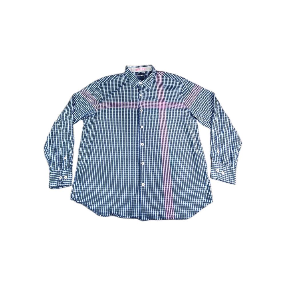 Tommy Bahama Shirt Mens Size XL Blue Check Cotton Button Up Long Sleeve C8